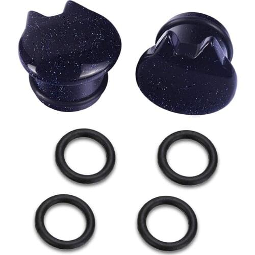 Organic Stone Cute Cat Ear Plugs Tunnles 2g to 5/8" Gauges Stretcher Piercing with 4pcs Rubber O-Rings