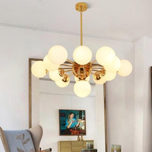 SGROW Iron Frosted Glass Chandelier with E27 Bulbs 7/13 Heads Modern Hanging Lamp for Dinning Room Living Room Lighting Fixtures