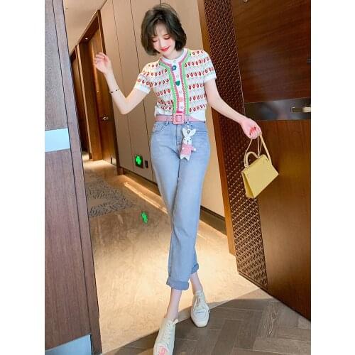 Womens high waist straight line loose retro jeans 2021 Spring new