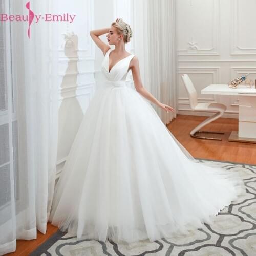 Beauty Emily White A-Line Lace Wedding Dresses 2020 Sleeveless Bridal Dresses Wedding Gowns Vestidos de noiva