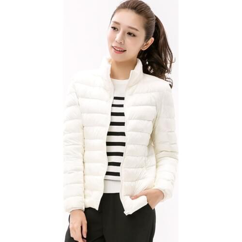 Women Winter Coat Stand Collar Ultra Light White Duck Down Jacket Slim Women Puffer Jacket Portable Windproof Down Coat JK-704