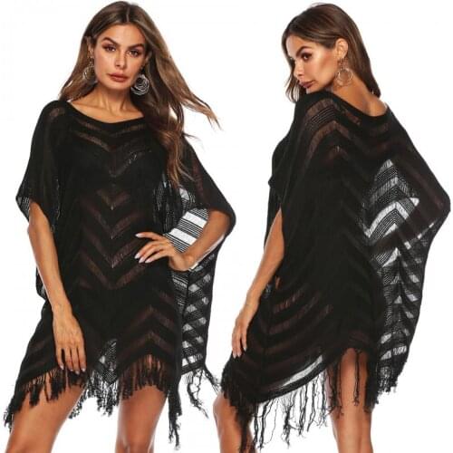 2021 Stitching Hollow Wave Pattern See-through Cover Up Bikini Women Swimsuit Cover-up Irregular Swimwear Sunscreen Beach Dress