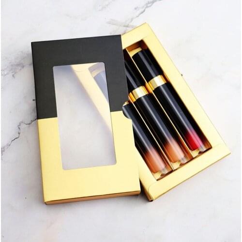 5 Sets Cream Velvet Matte Lipgloss Private Label 3 Pcs/Set Liquid Lipstick Custom Black Tube Lip Glaze Wholesale