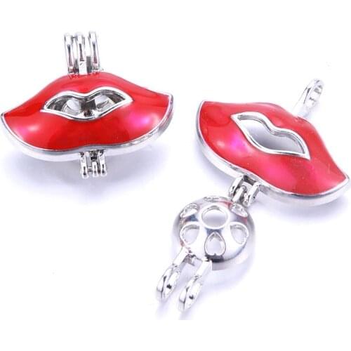 5pcs Sexy Red Lips Pearl Cage Locket Pendant Jewelry Making Bead Cage Aromatherapy Essential Oil Diffuser Box For Oyster Pearl