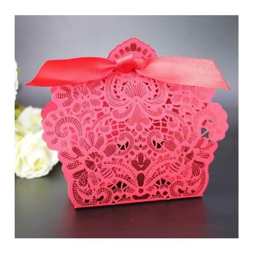 50pcs Red Flower Lace Laser Cut Wedding Favor Boxes Wedding Candy Box Wedding Favors And Gifts Party Supplies