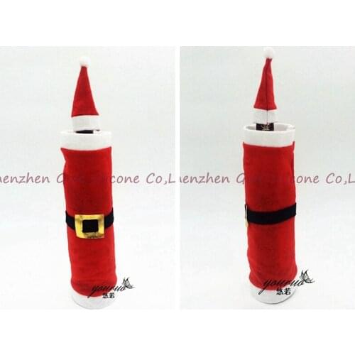 500set/lot Christmas Santa Claus red wine bottle cover bags Christmas dinner table decoration at home come party decors