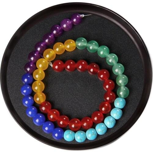 7 Chakra Chalcedony Agat Turquoises Beads For Jewelry Energy Balance Making DIY Yoga Bracelet Necklace Earrings 6 8MM Wholesale