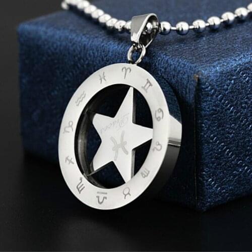 Fashion Jewelry Gifts Stainless Steel 25MM Round Circle Star Zodiac Pisces Pendant Constellation Zodiac Sign Necklace