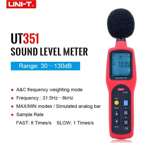 UNI-T UT351 Digital Sound Level Meter 30-130dB Decibel Meter Noise Tester has A&C frequency weighting/fast/slow Sample Rate