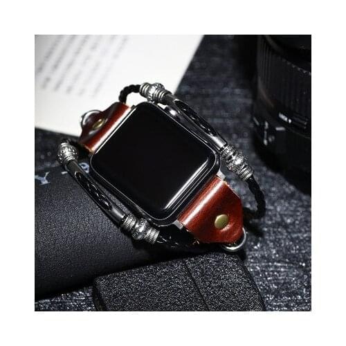 DIY Vintage watchstrap for Apple Watch Series 5 4 3 2 handmade bracelet genuine leather strap ,for iWatch 38mm 40mm 42mm 44mm