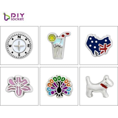 Diylocket 10PCS Mix Style Floating charms Zinc Alloy Fit Floating lockets Pendant Charm locket LSFC128-666