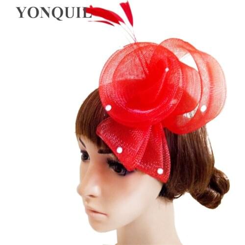 Elegant Red Rhinestone Fascinators for Wedding Hair Accessories Bridal Hats Party Headwear Cocktail Hats Headbands Cute SYF241