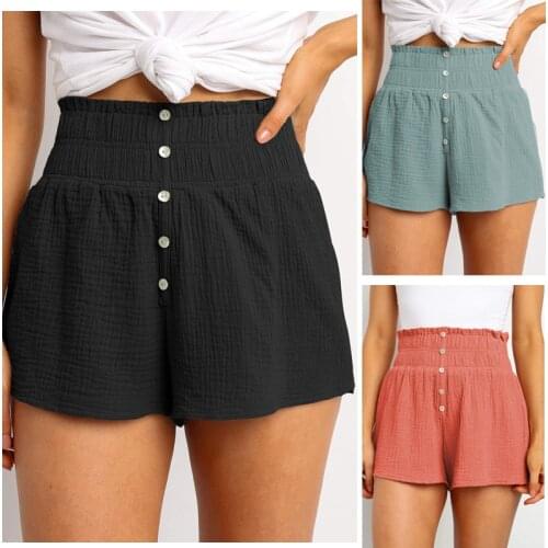 Elegant womens shorts womens 2021 summer new solid high waist button decorative casual straight pants