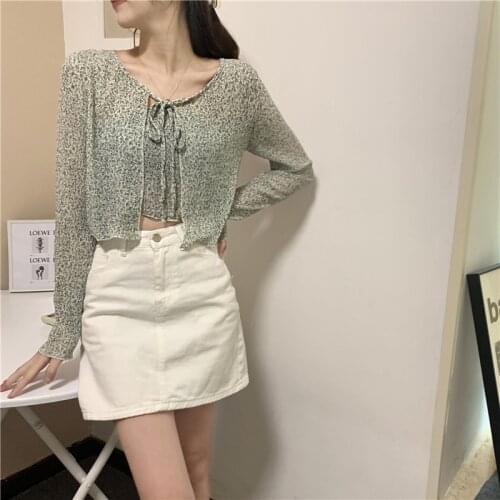 Temperament Floral Cardigan Long-sleeved Chiffon Shirt Womens Summer New Style Korean Loose and Thin All-match Blouse
