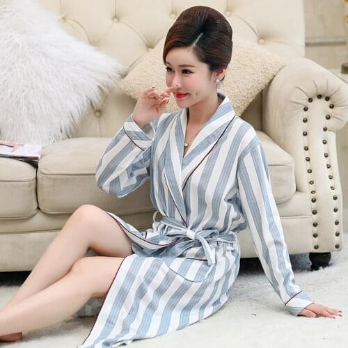 Autumn Sexy Bathrobe 100%Cotton Robe For Women Sleepwear Long Sleeve Cardigan Casual Soft Plus Size L-3XL Female Bath Robe