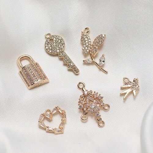 Gold-encrusted key lock love bird simple flower pendant diy handmade jewelry earrings necklace accessories materials