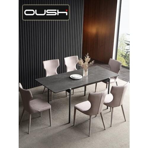 Italian light luxury retractable dining table modern simple household rectangular rock plate dining table chair combination