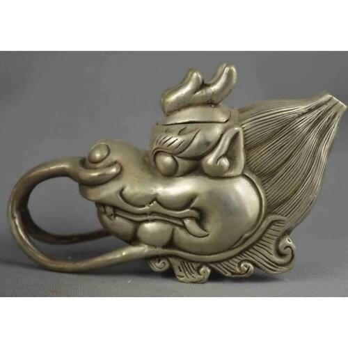 Collection Handwork Decor Tibet silver Carve Myth Dragon Exorcism Tea Pot