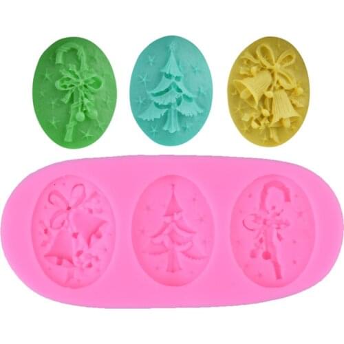 Christmas Tree Bell Crutches Shape 3D Fondant Cake Cupcake Soap Clay Silicone Mold Xmas Theme Wedding Gift Decoration Tools