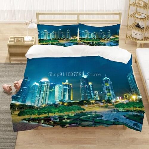 Modern City Bedding Duvet Cover 3D Digital Printing Bed Sets Fashion Design 2-3Piece Quilt Cover Bedding Set Custom
