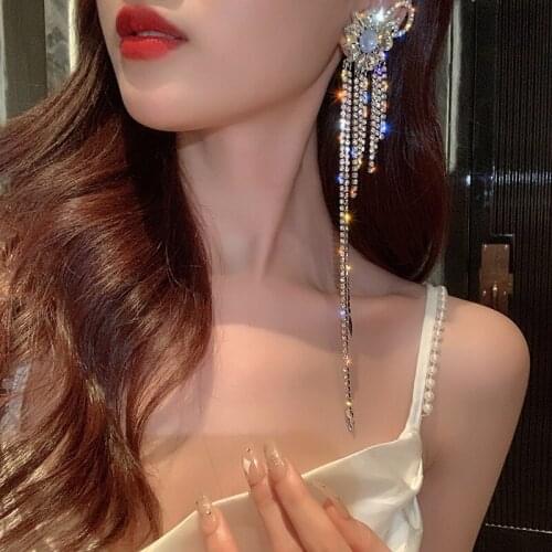 Korean Bling Bling Crystal Heart Drop Earrings for Women Gold Color Metal Knotted Hollow Love Hanging Earring Fashion Jewelry