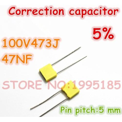 100pcs/lot correction Capacitor 100V473J 47NJ100 47NF 5% Metallized polyester film capacitor Pin pitch 5 mm