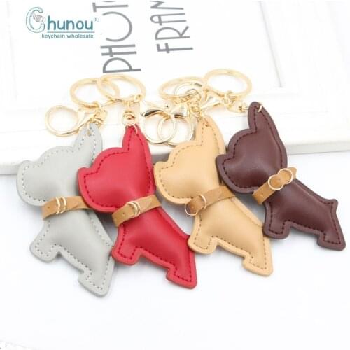DIY Leather Keychain Cartoon Puppy Key chain Women Friends Bag Charm Key Chain Accessories PU Puppy Mink Plush Gift Keychain