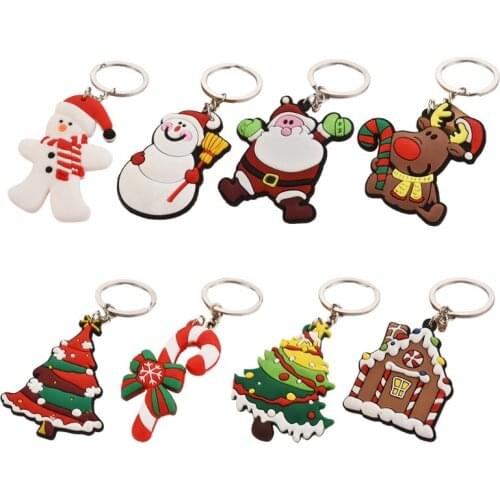 Cartoon Christmas Car Keychain PVC Elk Snowman Keyring Santa Claus Bag Pendant