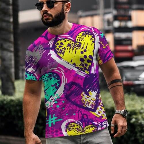 Male Tee Tshirt Best Design Street Trend Graffiti 3d Printing Letter Cartoon Geometric Stripe Elements Leisure Mens T-shirt