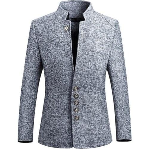 Suits mens retro blazer Chinese style stand collar casual single-breasted multi-button slim dress мужские костюмы fashion cloth