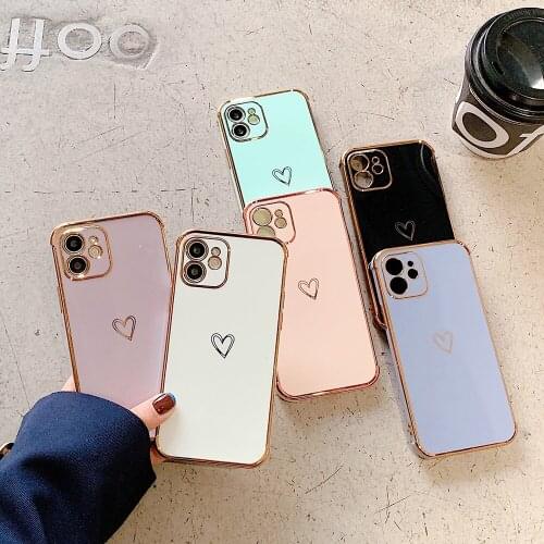 Soft Plating Love Silicone Case for IPhone 12 11 Pro Max Shockproof Cute Phone Cover for IPhone XR X XS Max 7 8 Plus Coque Funda