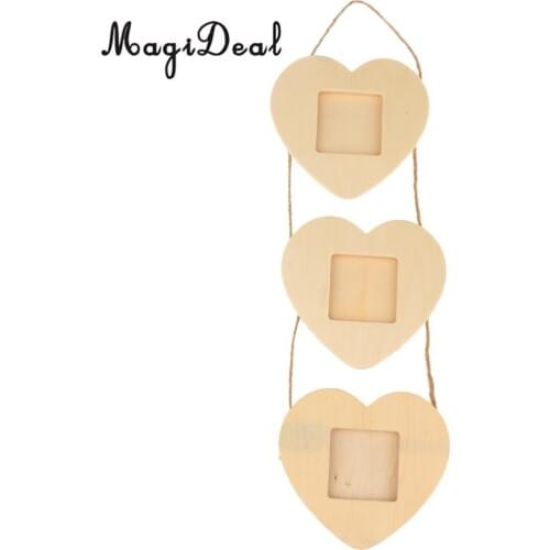 Novelty Wooden Triple Hanging Photo Frame Craft Wedding Engagement Home Decor