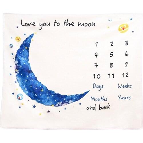 New Baby Monthly Record Growth Milestone Blanket Newborn Soft Flannel Swaddle Wrap Blue Moon