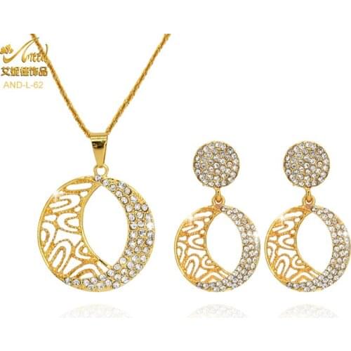 ANIID Zirconia Necklace Earrings Pendants Women Set Jewelry Fashion American 24k Dubai Gold Jewellery African Bride Rhinestone