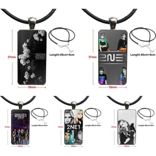 For Girls Handmade Gift 2ne1 Star Group Kpop Jewelry With Steel Plated Glass Cabochon Choker Long Pendant Rectangle Necklace