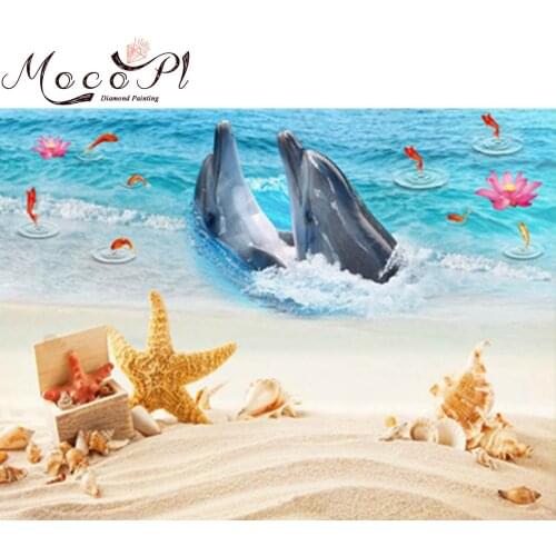 Seaside Diamond Painting Full Drills Dolphin Diamond Embroidery 5D Animal Needlework DIY Mosaic of Rhinestone Gift Home Decor