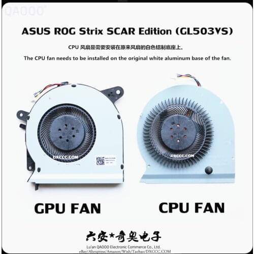 QAOOO Laptop CPU COOLING FAN For ASUS ROG Strix GL503VS CPU & GPU Cooling Fan