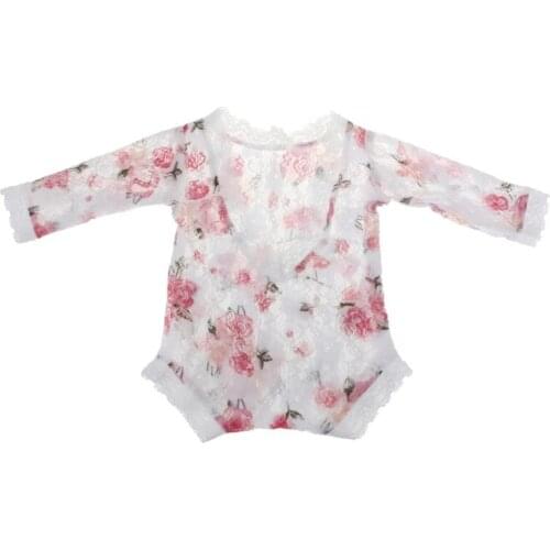 Newborn Photography Props Baby Floral Lace Romper Hollow Open Back Romper Newborn Shooting Outfits Baby Girl Clothes 69HE