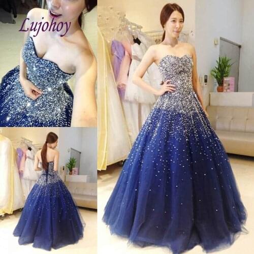 Navy Blue Long Evening Dresses Party Plus Size Women Luxury Crystal Ladies Elegant Prom Formal Evening Gowns Dresses 2019