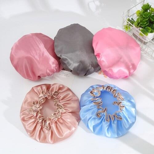 Shower Satin Hats Colorful Bath Shower Caps Hair Cover Double waterproof Bathing Women Lovely Shower Caps
