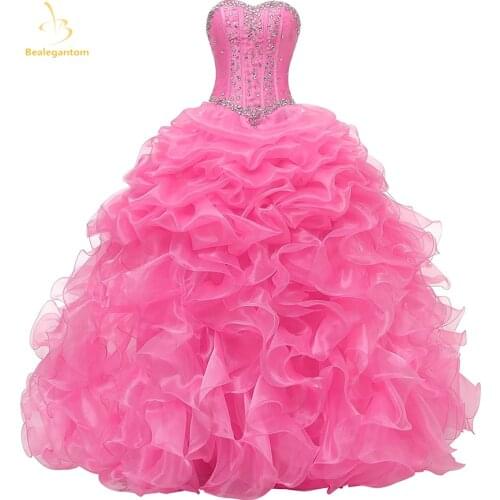 Bealegantom Stock Ball Gown Quinceanera Dresses 2021 Beaded Organza Lace Up Sweet 16 Dress Debutante Vestidos De 15 Anos QA1591