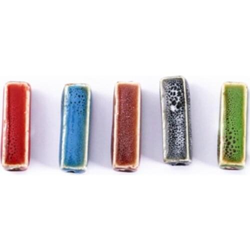 10 PCS 24x8mm Rectangle Ceramic Beads Porcelain Loose Beads DIY Handmade Spacer Hole Beads For Jewelry Making