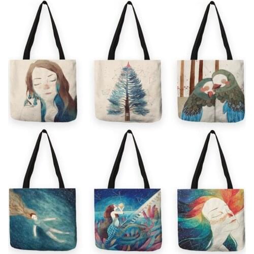 B13012 Creative Watercolor Inbetweening Print Women Bags Large Tote Reusable shopping Bags