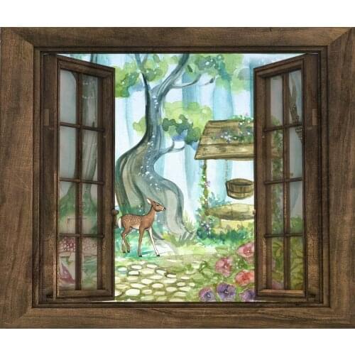 Free shipping 3D Cartoon Forest Deer Wall Decal Art Photo waterproof Removable Wallpaper Forest Mural Sticker Vinyl Home Decor