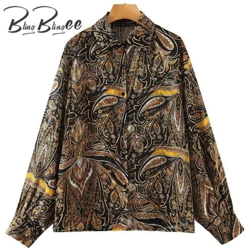 BlingBlingee Za 2021 Summer Woman Traf Tops Thin Style Long Sleeve Vintage Paisley Print Loose Shirts Female Long Blouses