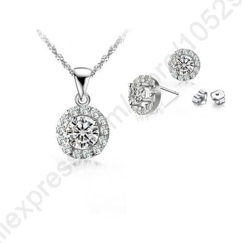 Fast Shipping New Jewelry CZ Jewelry Sets 925 Sterling Silver Necklace+ Stud Earrings Wedding Jewelry Sets For Women Gift