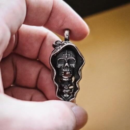 EYHIMD Inverted Cross Satan Demon Believer Spider Skull Stainless Steel Pendant Gothic Biker Jewelry