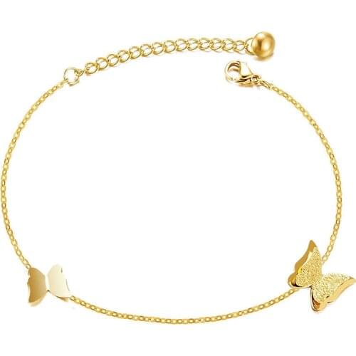 Fashion Butterfly Ankle Bracelet Adjustable Foot Jewelry Delicate Thin Stainless Steel Anklet for Women