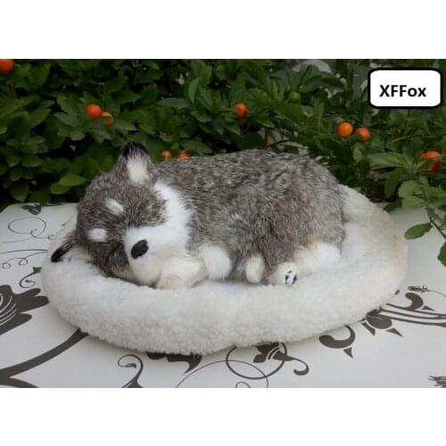 New real life sleeping dog model plastic&furs gray dog doll on a mat gift about 30x22x9cm xf1622