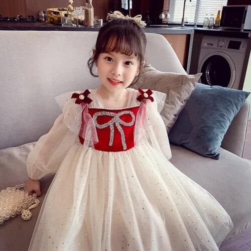 Girls Clothes 2021 New Spring Princess Dress Puff Sleeve Kids Dress Bow Tulle Party Girls Dresses for Children Christmas Clothes